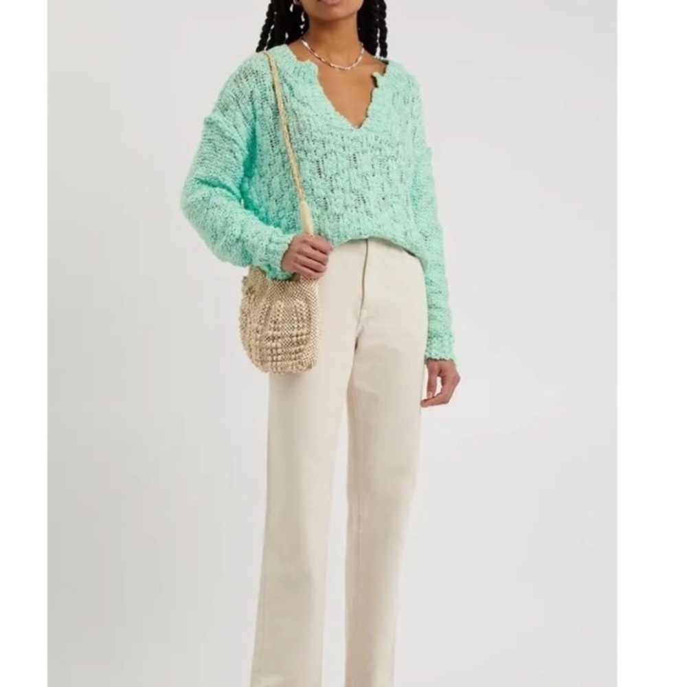 Free People Josephine Cotton Knit
V-Neck Long Sleeve Pullover Sweater Mint NWOT